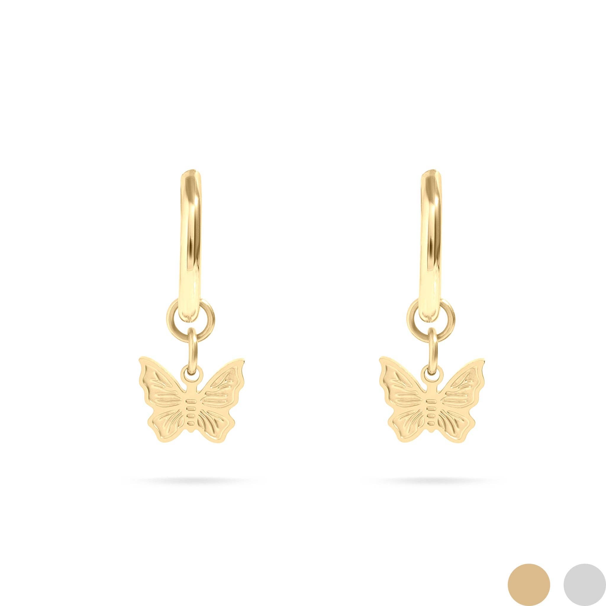 18K Gold Butterfly Huggie Earrings