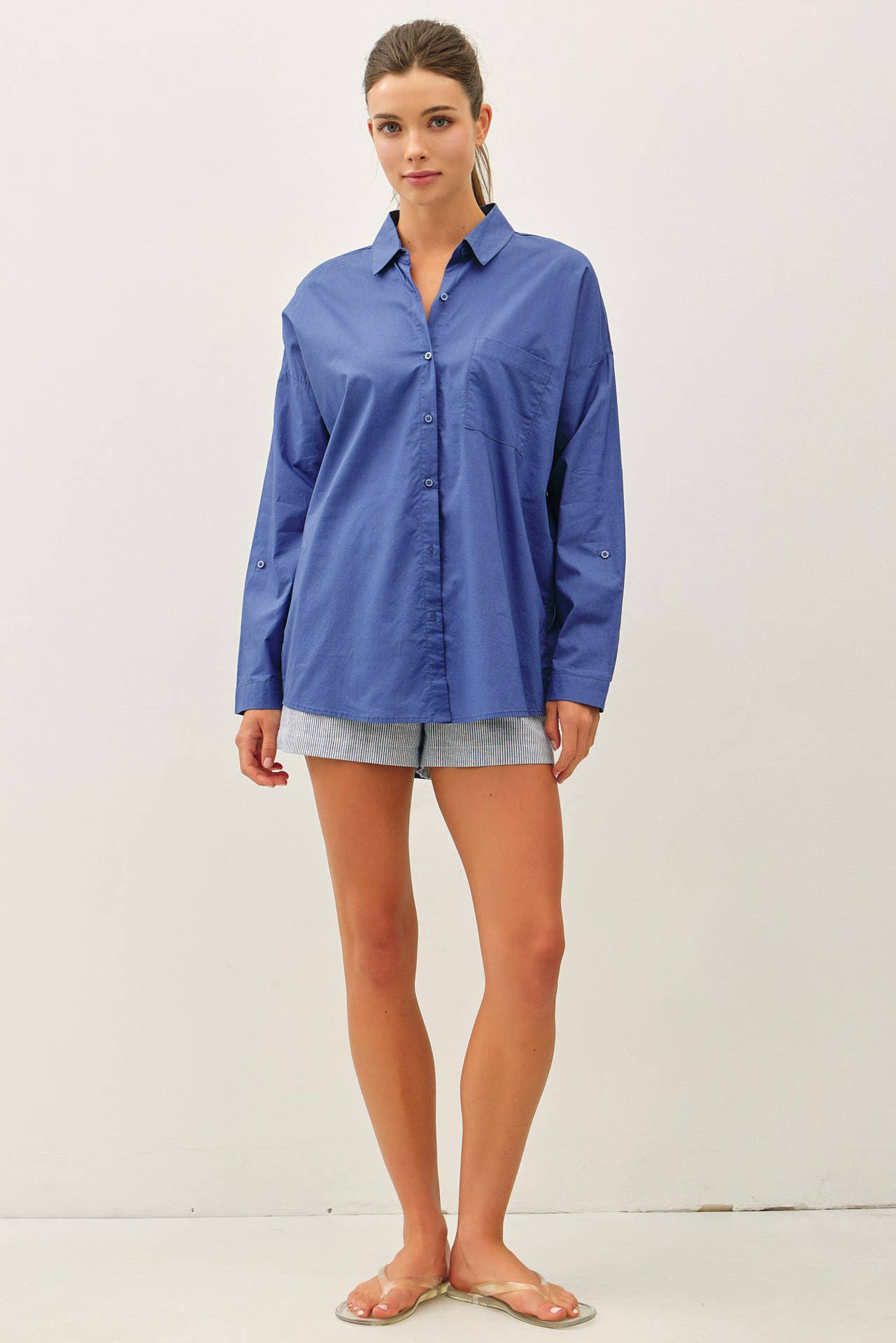 CRISP OVERSIZED BASIC COTTON SHIRT-DENIM