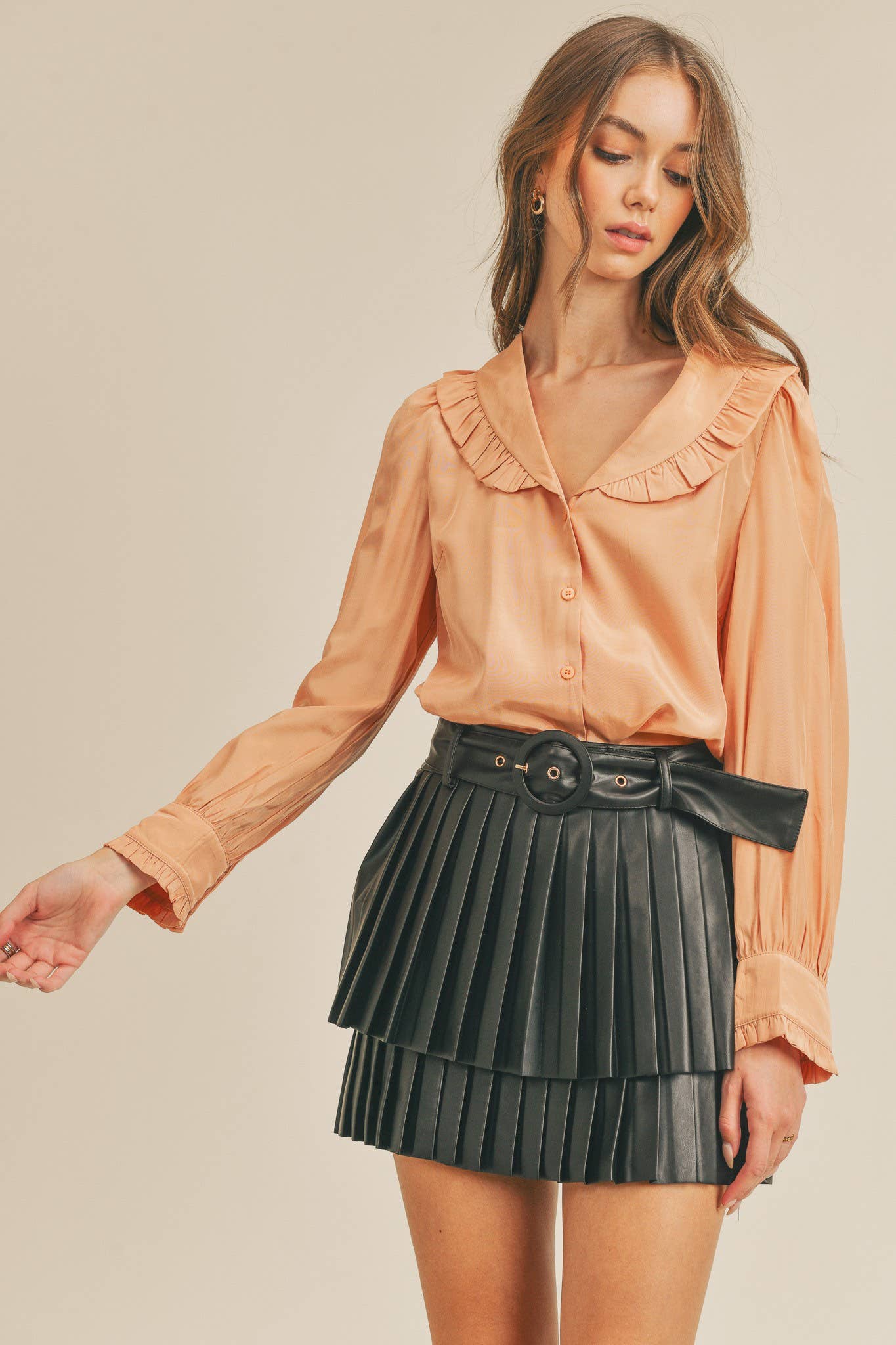 Ruffle Collar Button Down Top