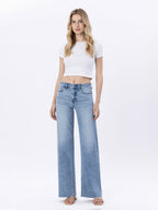 HIGH RISE RAW HEM WIDE JEANS