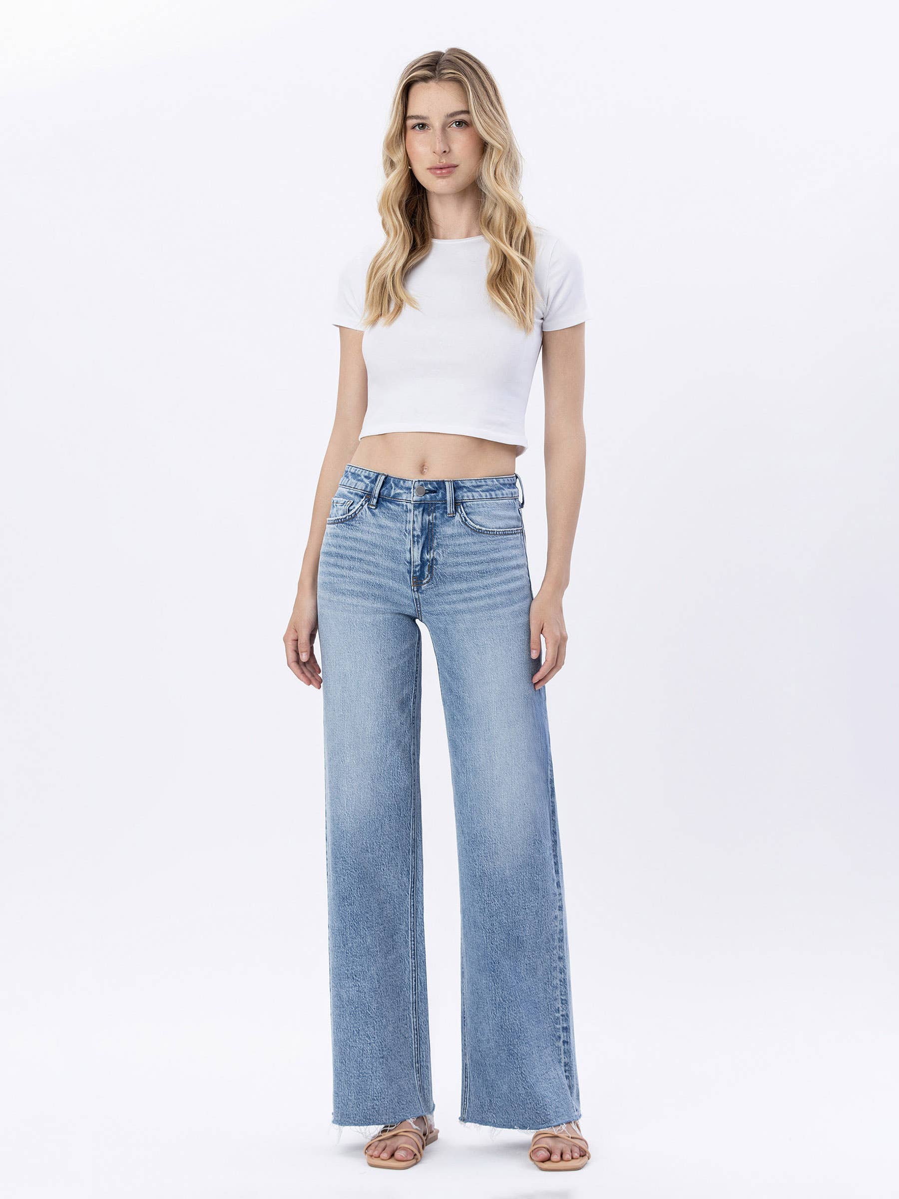 HIGH RISE RAW HEM WIDE JEANS