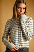 STRIPED PATTERN BUTTON FRONT CARDIGAN