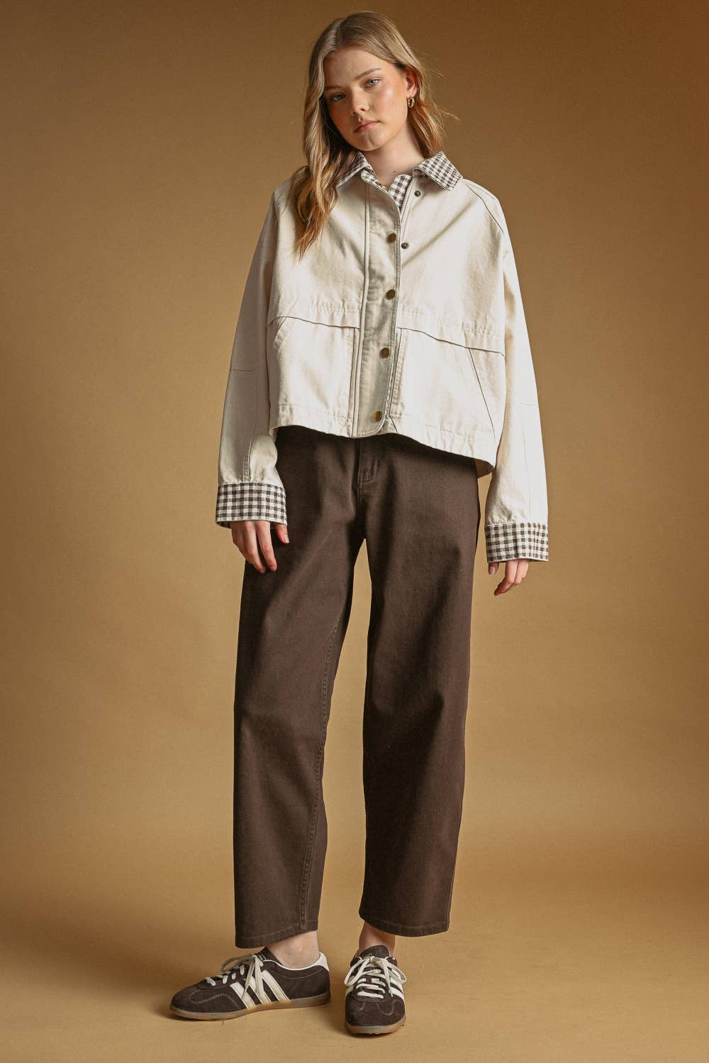 GINGHAM COLLARED TWILL JACKET