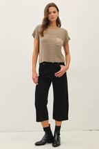PATCH POCKET DOLMAN CAP SLEEVE BOXY KNIT