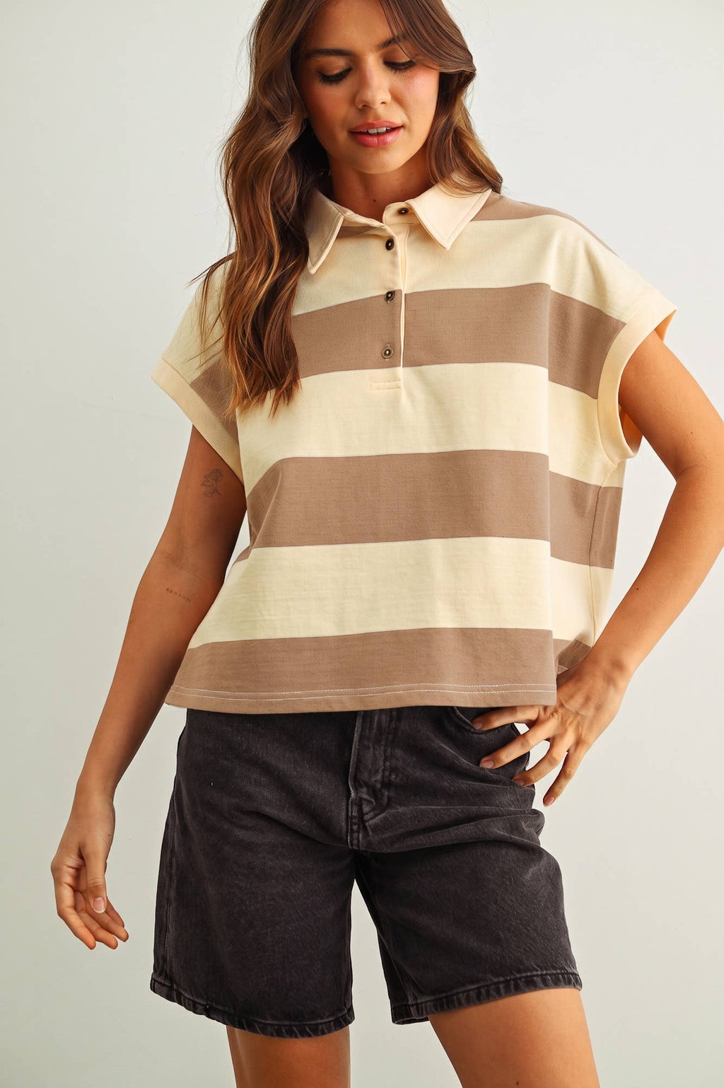 WIDE STRIPED SSLV POLO SHIRTS
