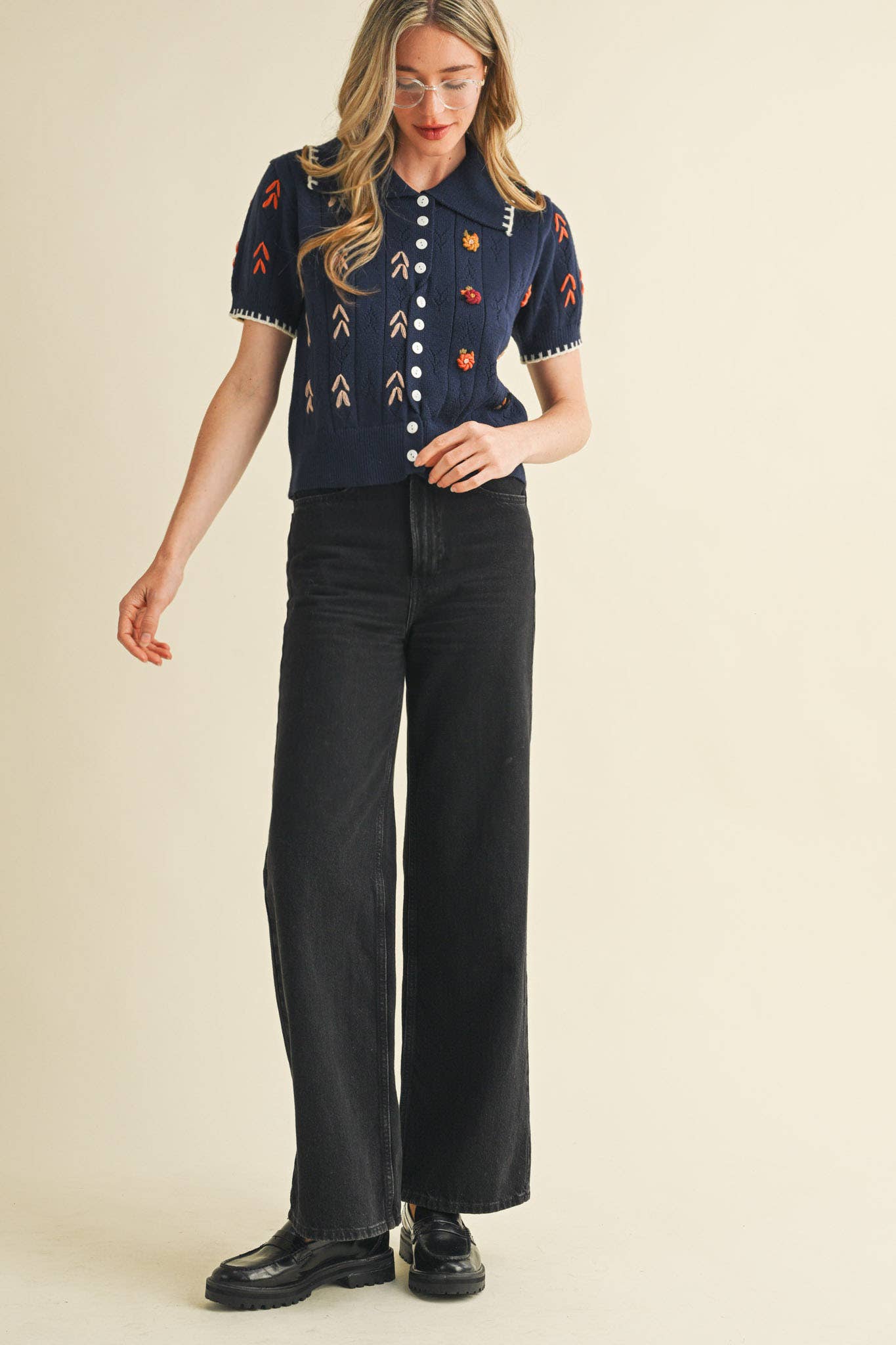 Hand Embroidered Button Down Sweater