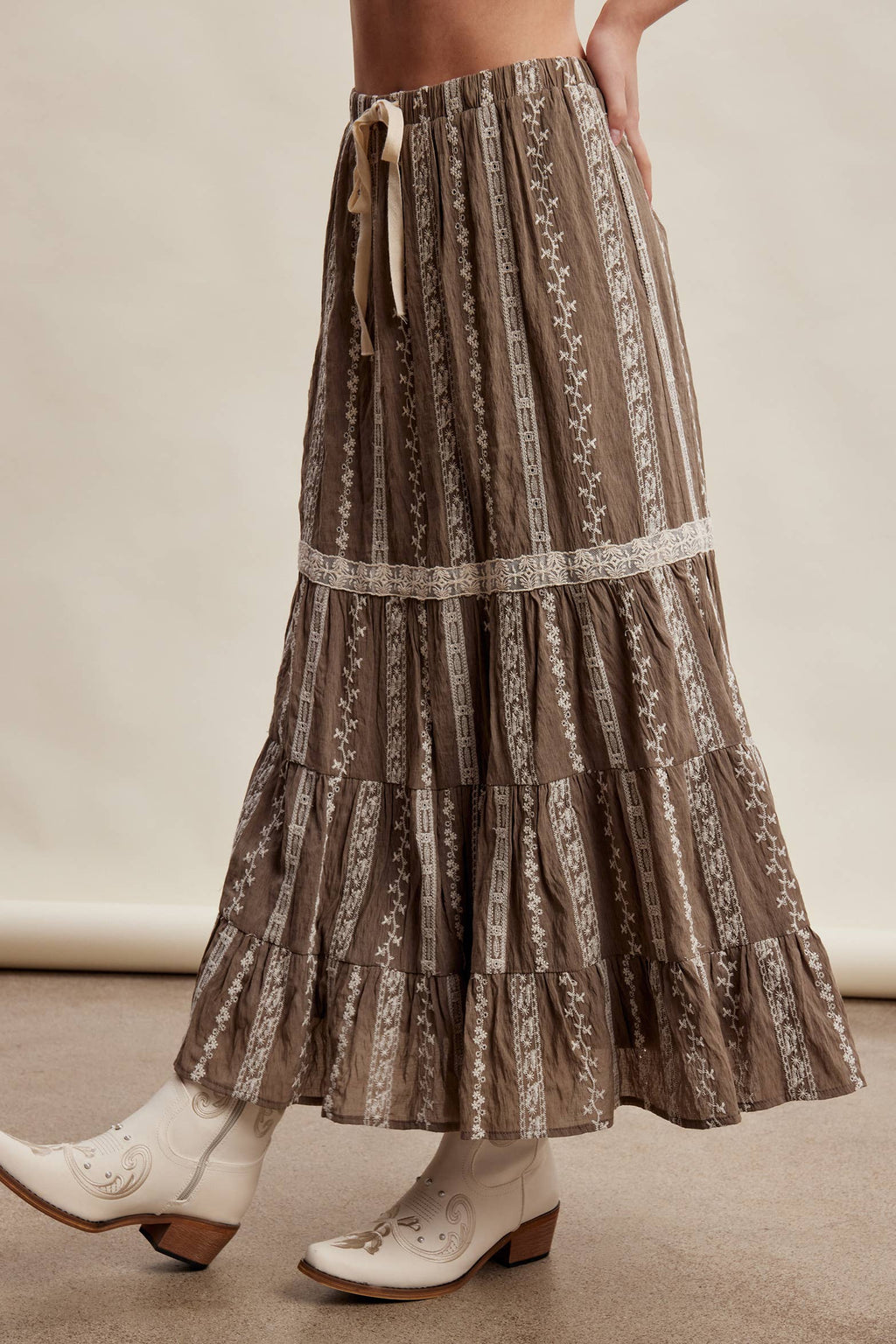 Embroidered Tiered Maxi Skirt