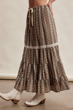 Embroidered Tiered Maxi Skirt