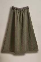 Embroidered Cotton Twill Belted Midi Skirt
