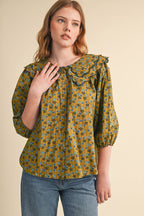 SCALLOPED DOLL COLLAR BUTTON UP FLORAL TOP