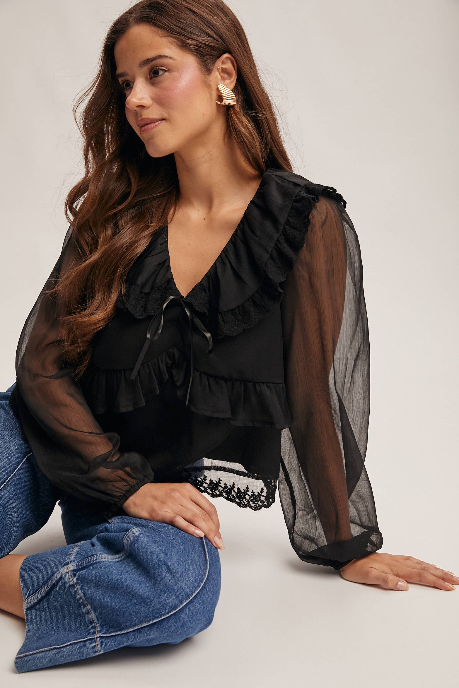 Lace Collar Ruffle Blouse