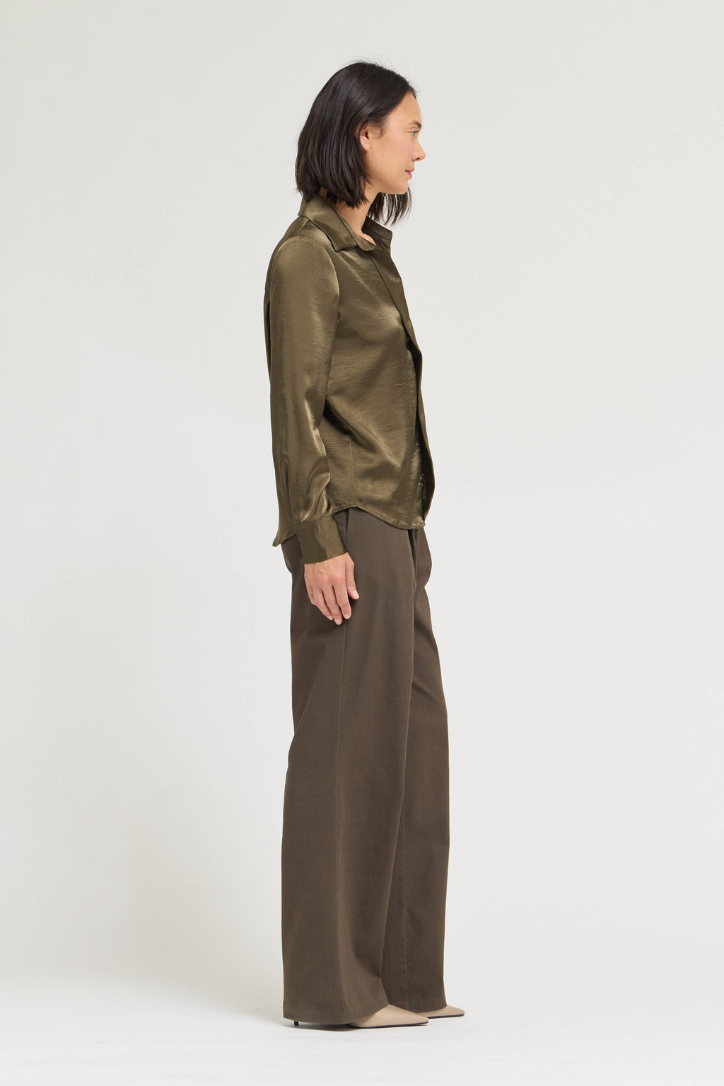 HIDDEN PLACKET SATIN SHIRT