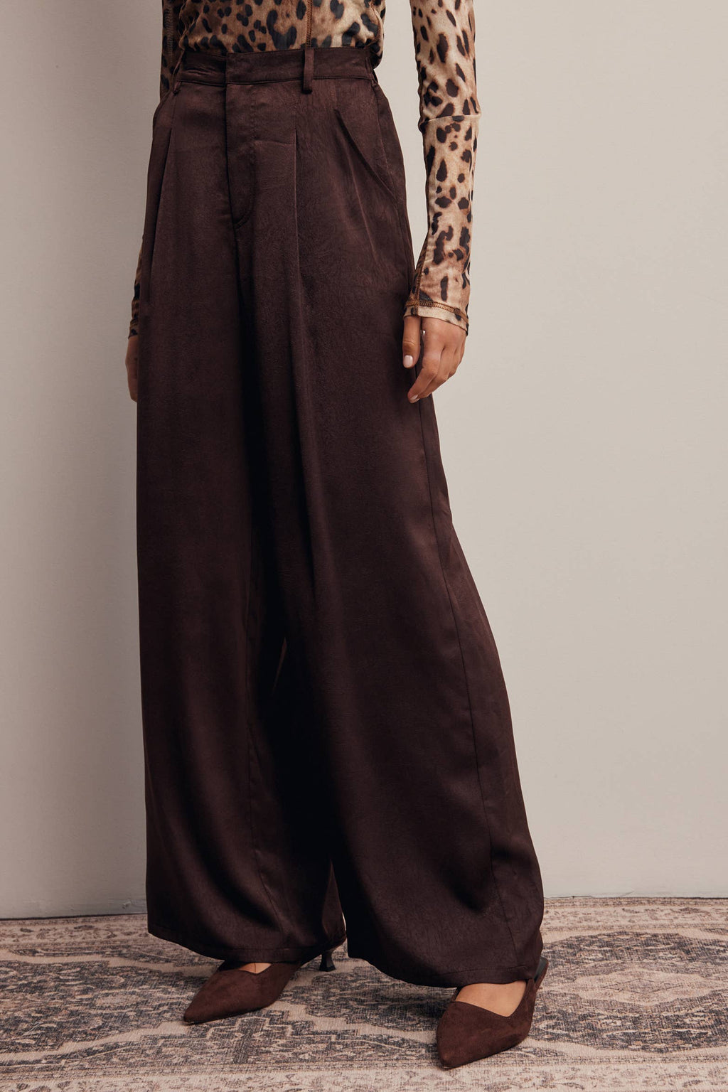 Satin Wide Leg Pleated Pants