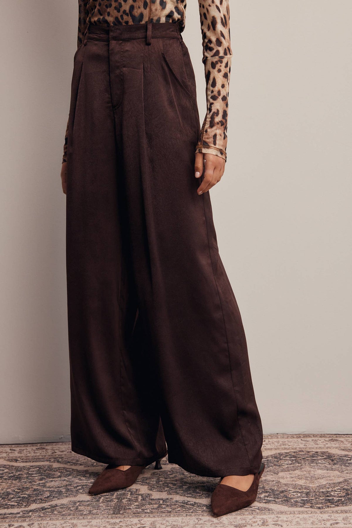 Satin Wide Leg Pleated Pants