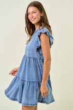 TENCEL RUFFLE TIERED MINI DRESS