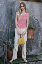 Striped Knit Button Tank Top