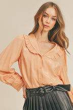 Ruffle Collar Button Down Top