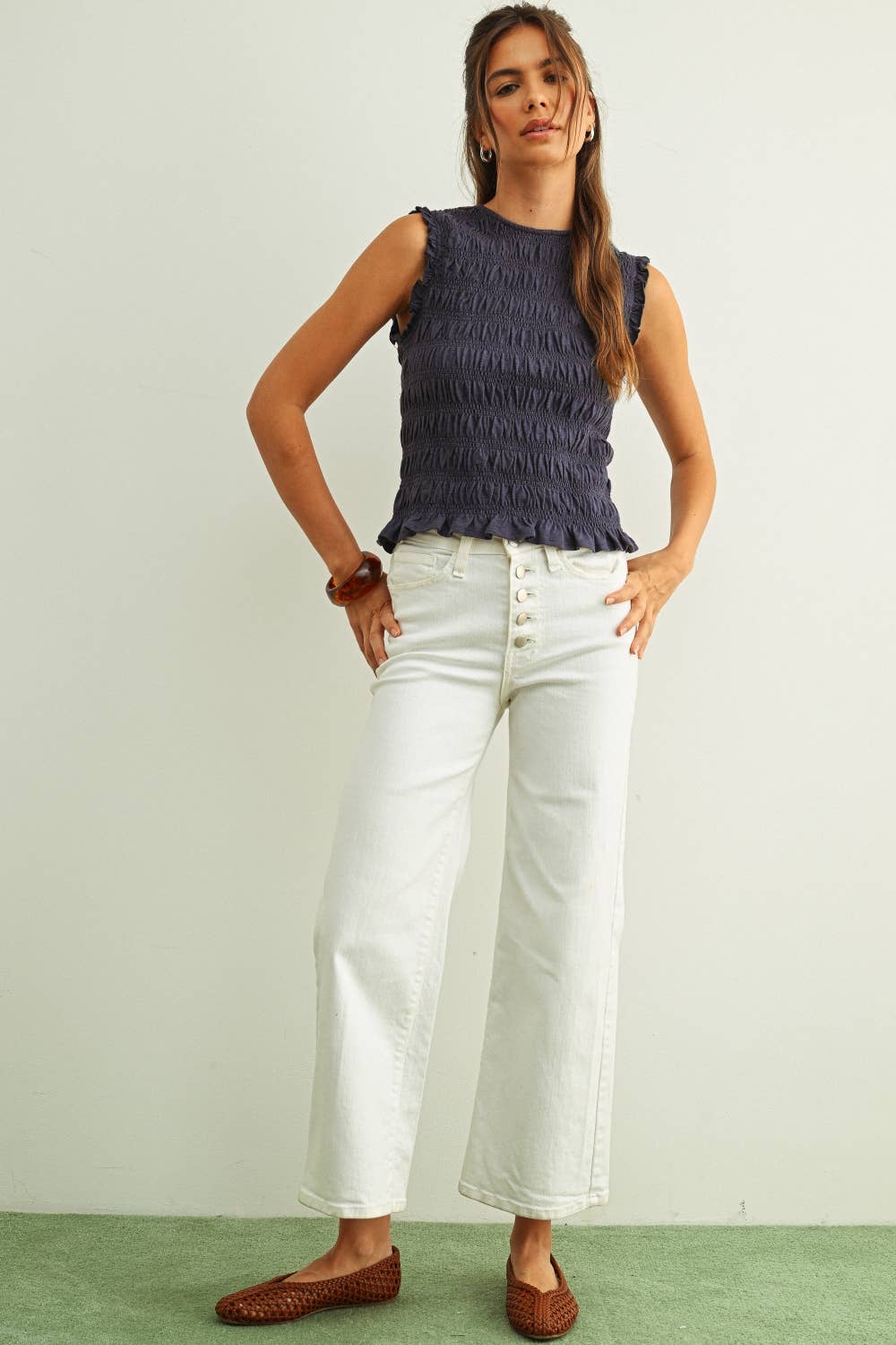 SLEEVELESS WITH ALL OVER SMOCKING TOP