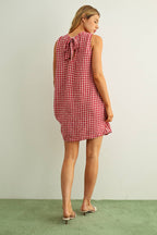 GINGHAM PATTERN OPEN BACK DETAIL DRESS