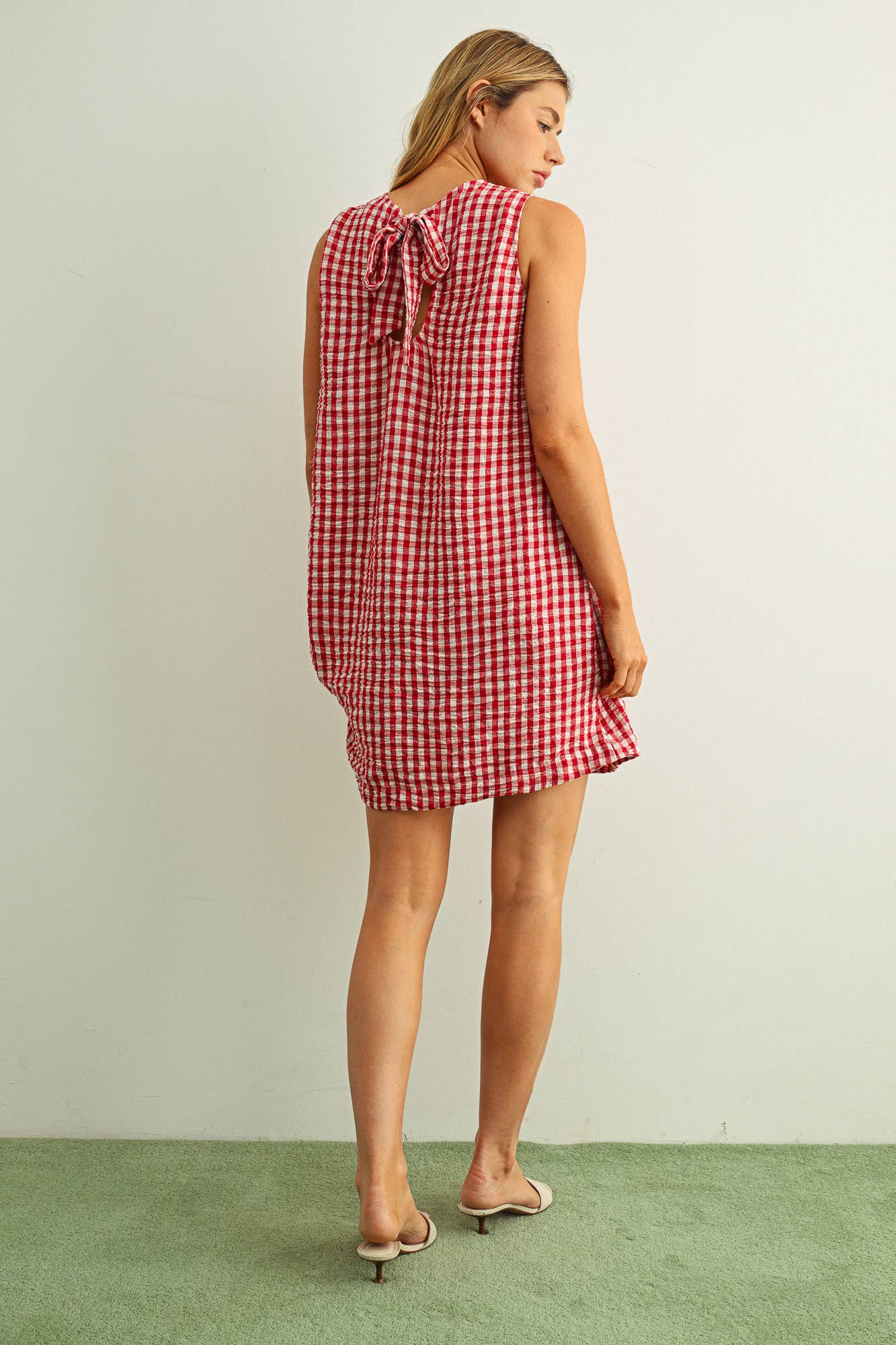 GINGHAM PATTERN OPEN BACK DETAIL DRESS