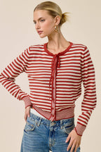 Mixed Stripe Bow Tie Cardigan