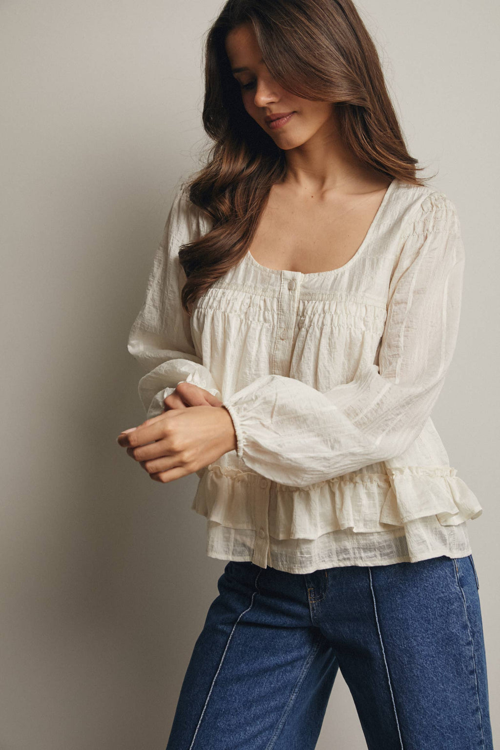Ruffle Hem Peasant Blouse