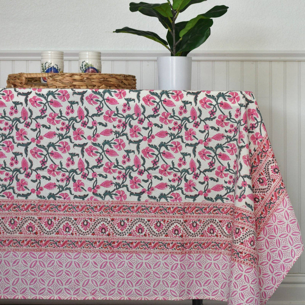 Pink Trail - Handblock Print Cotton Tablecloth