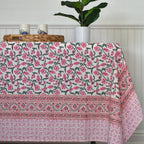 Pink Trail - Handblock Print Cotton Tablecloth
