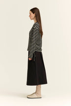 SIDE DRAWSTRING STRIPE CREWNECK SWEATSHIRTS