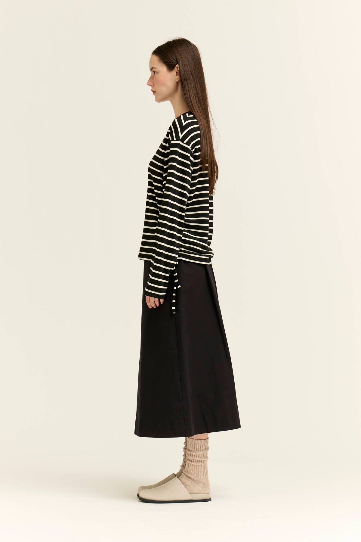 SIDE DRAWSTRING STRIPE CREWNECK SWEATSHIRTS