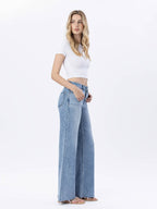 HIGH RISE RAW HEM WIDE JEANS