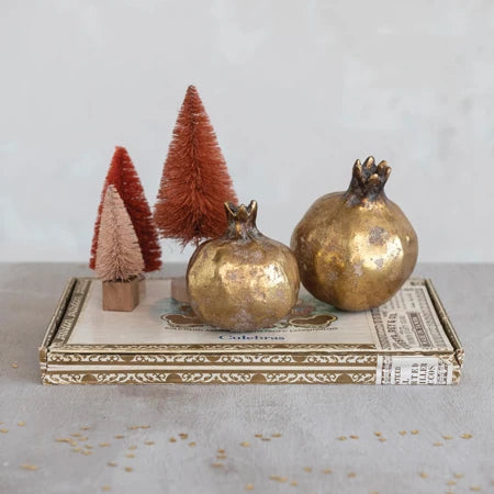 3-1/4"H - 4-1/2"H Resin Pomegranate, Antique Gold Finish, 2 Styles Sold Separately