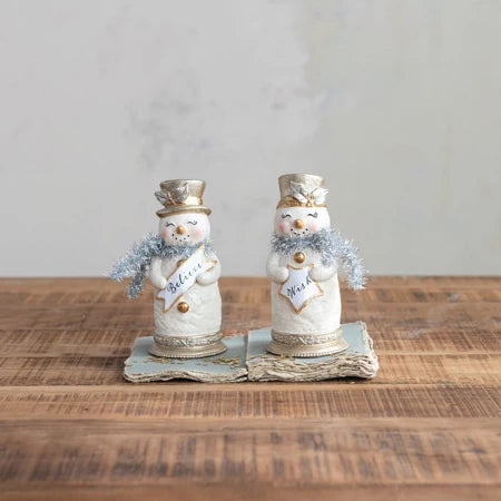 Resin Snowman with Glitter, Tinsel Scarf & Sign, 2 Styles Sold Separately