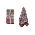 Woven Cotton Scalloped Napkins with Stitched Edges, Set of 4 Tied with Cotton Tape