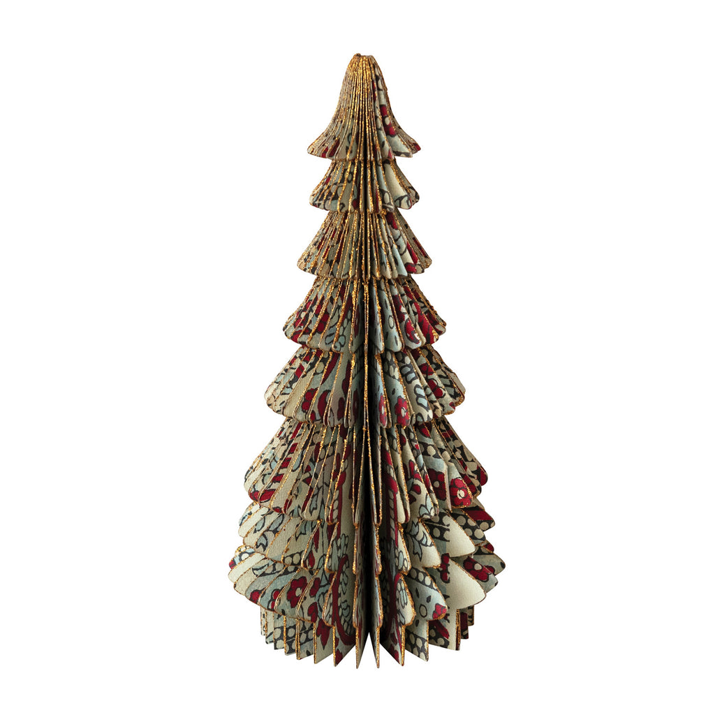 Handmade Recycled Block Printed Paper Folding Honeycomb Tree with Vintage Pattern - 7 inch