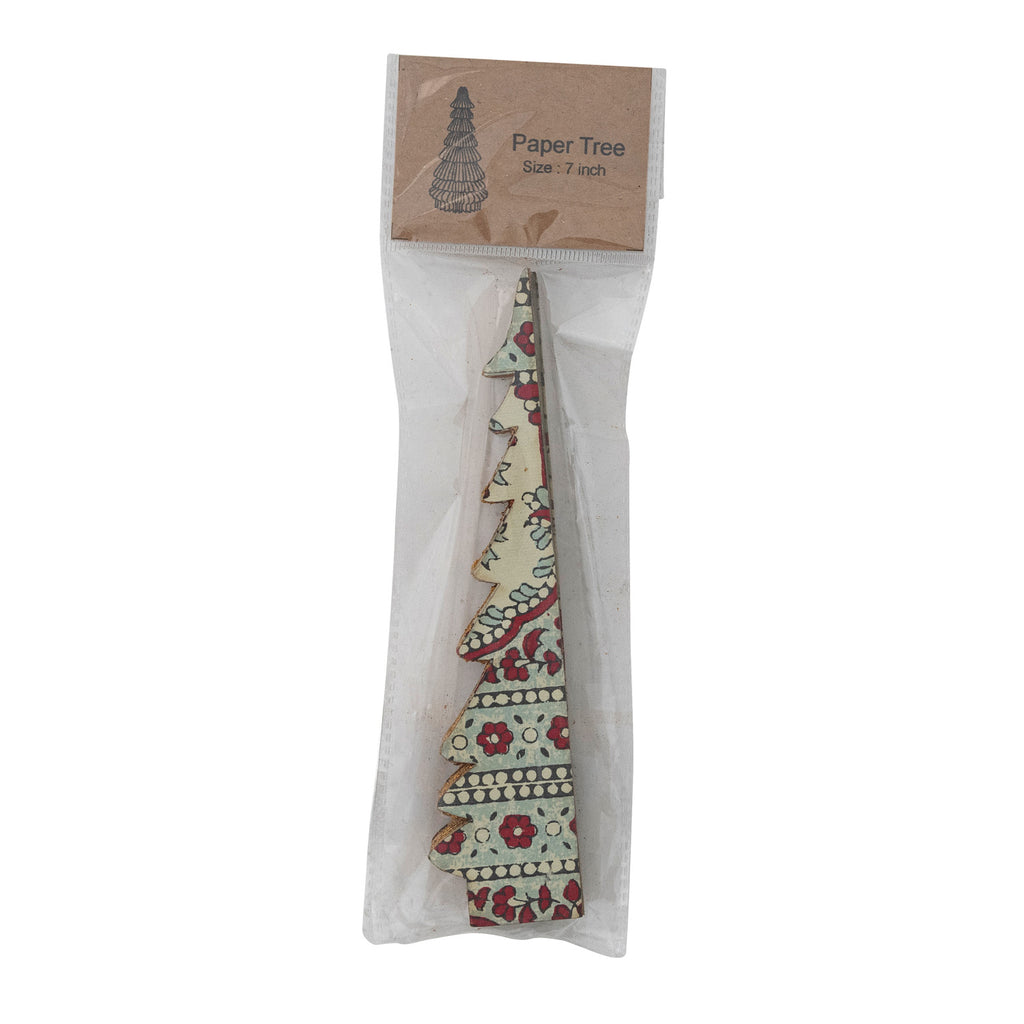 Handmade Recycled Block Printed Paper Folding Honeycomb Tree with Vintage Pattern - 7 inch