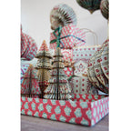 Handmade Recycled Block Printed Paper Folding Honeycomb Tree with Vintage Pattern - 7 inch