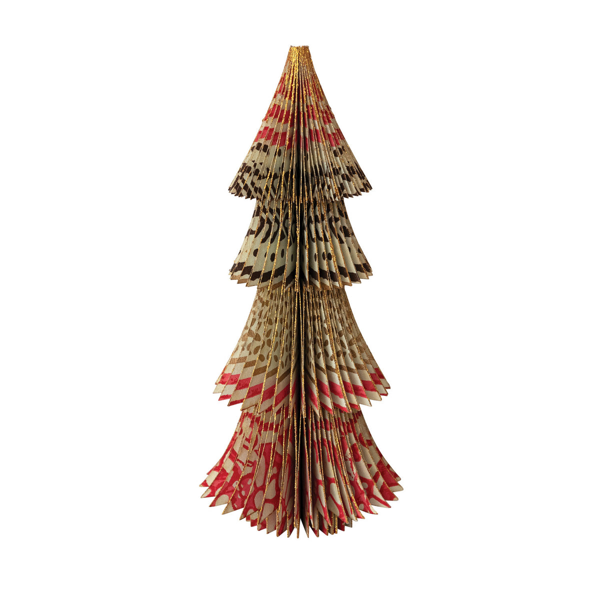 Handmade Recycled Block Printed Paper Folding Honeycomb Tree with Vintage Pattern - 9 inch