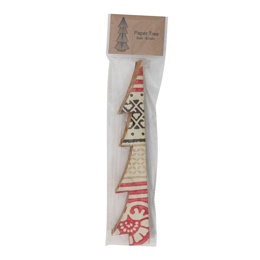 Handmade Recycled Block Printed Paper Folding Honeycomb Tree with Vintage Pattern - 9 inch