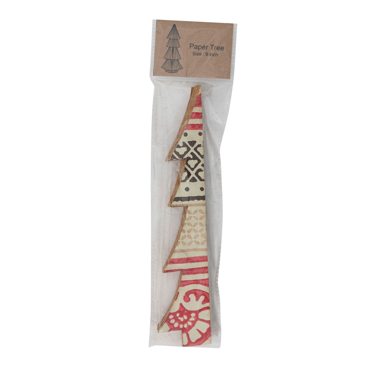 Handmade Recycled Block Printed Paper Folding Honeycomb Tree with Vintage Pattern - 9 inch