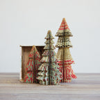 Handmade Recycled Block Printed Paper Folding Honeycomb Tree with Vintage Pattern - 9 inch