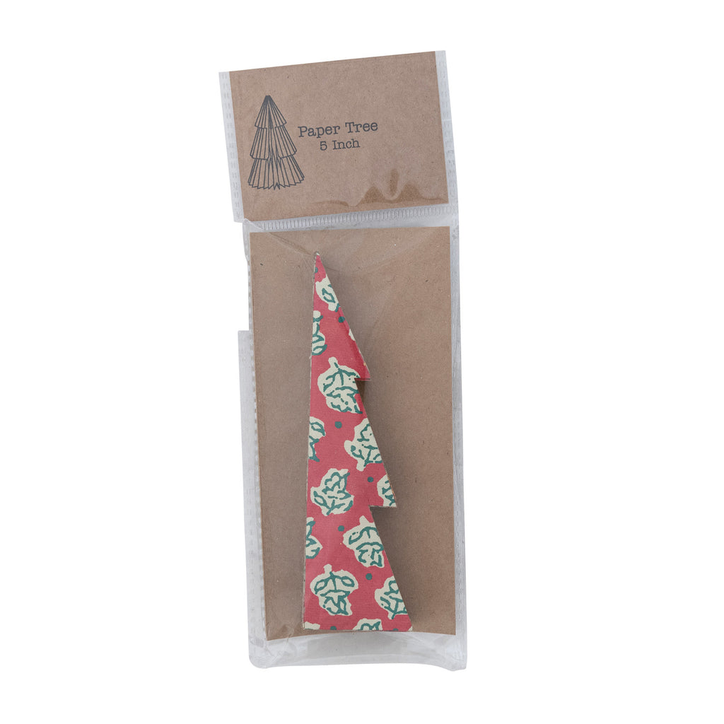 Handmade Recycled Block Printed Paper Folding Honeycomb Tree with Vintage Pattern - 5 inch