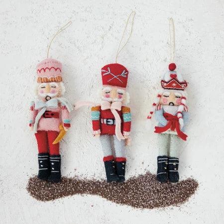 Handmade Wool Felt Nutcracker Ornament with Embroidery & Beads, 3 Styles Sold Separately