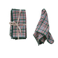 Woven Cotton Napkins with Plaid Pattern & Mini Pom Pom Trim, Set of 4 Tied with Cotton Tape
